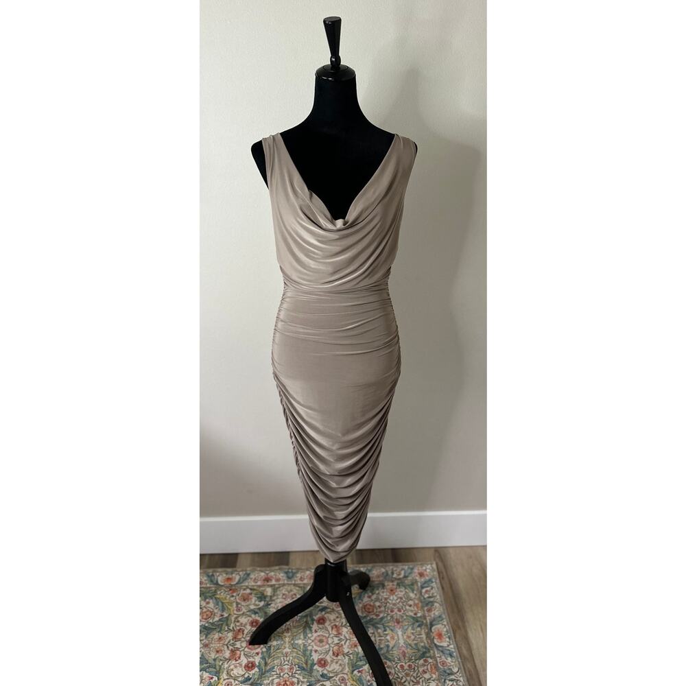 TRESSER Draped Jersey Ruched Midi Dress in Gray Size L